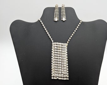 1950's Waterfall Rhinestone Choker Necklace & Earrings Set