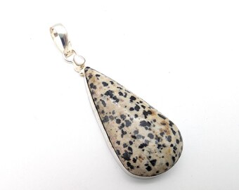 Large Vintage Dalmation Jasper, Pearl & Sterling Silver Pendant - 3"