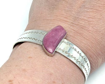 Sterling Silver & Pink Rhodochrosite Cuff Bracelet Signed DTR, Jay King Mine Finds