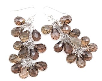 Sterling Silver & Briolette Cut Smoky Quartz Dangle Earrings