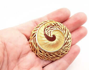 Vintage Gold-Tone Filigree Swirl Brooch - 2"