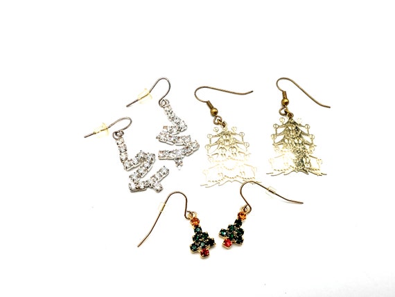 3 pairs of Vintage Christmas Tree Dangle Earrings - image 2