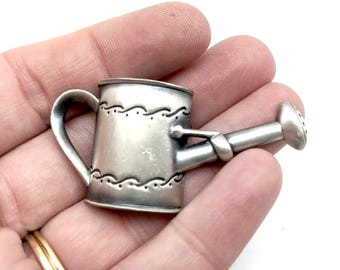 Pewter-Tone Etched Watering Can Brooch