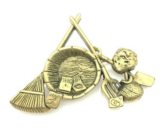 Danecraft Gardener Brooch With Rake & Seed Packets