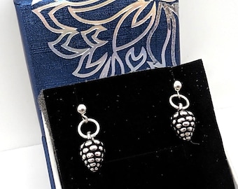 Oxidized Sterling Silver Pinecone Earrings, Holiday Jewelry