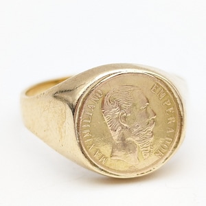 1865 Maximiliano Emperador Wedding Coin Token 14k Gold Ring - Size