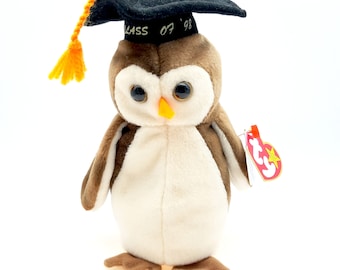 1998 Ty Beanie Baby Wise the Owl Graduation Plush