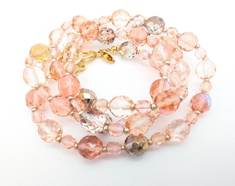 Joan Rivers Pink & Gold AB Crystal Beaded Necklace - 39"