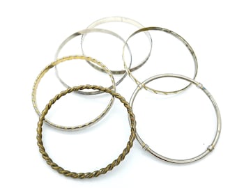 6 Vintage Silver & Gold Tone Metal Bangle Bracelets; Mexico, Monet