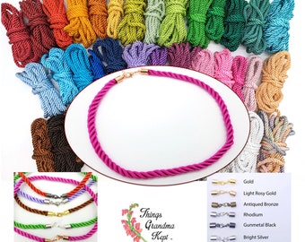 Made to Order Thick 5mm Twisted Satin Silk Cord Necklaces, Your Choice of Color, Length & Clasp