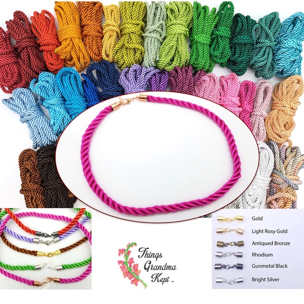 Made to Order Thick 5mm Twisted Satin Silk Cord Necklaces, Your Choice of Color, Length & Clasp