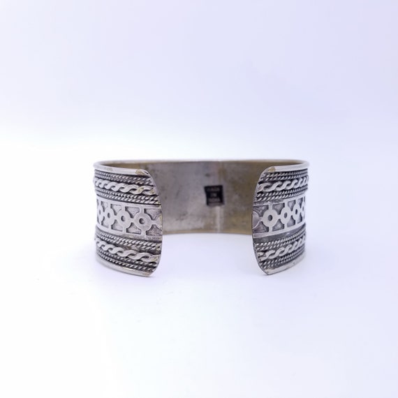 Vintage Silver Plated Brass Cuff Bracelet, Adjust… - image 4