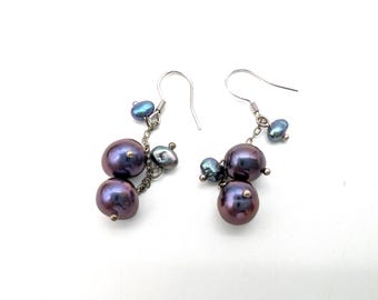 Peacock Black Cultured Freshwater Sterling Silver Dangle Earrings