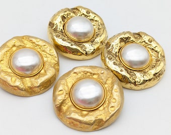 Une Ligne Paris Gold Tone & Faux Pearl Designer Statement Clip On Earrings