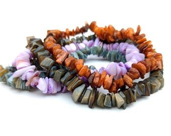 Four Vintage Gemstone & Agate Chip Bead Elastic Stretch Bracelets