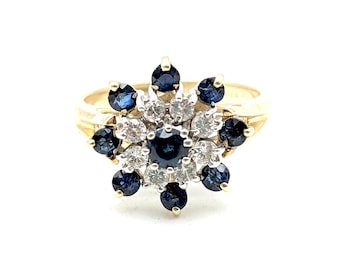14K Gold, Natural Sapphire & Diamond Estate Ring - Size 7, Resizable