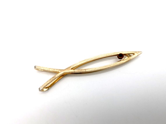 Vintage Gold Fish Tie Bar with Tiger's Eye - image 3