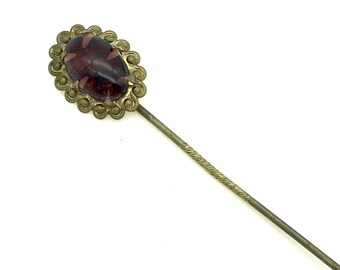 Vintage Faux Amethyst & Brass Stick Pin