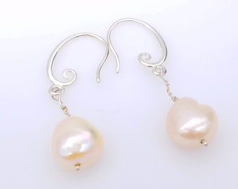 Handmade Pink Baroque Pearl Dangle & Sterling Silver Dangle Earrings Upcycled From a Vintage Pearl Necklace