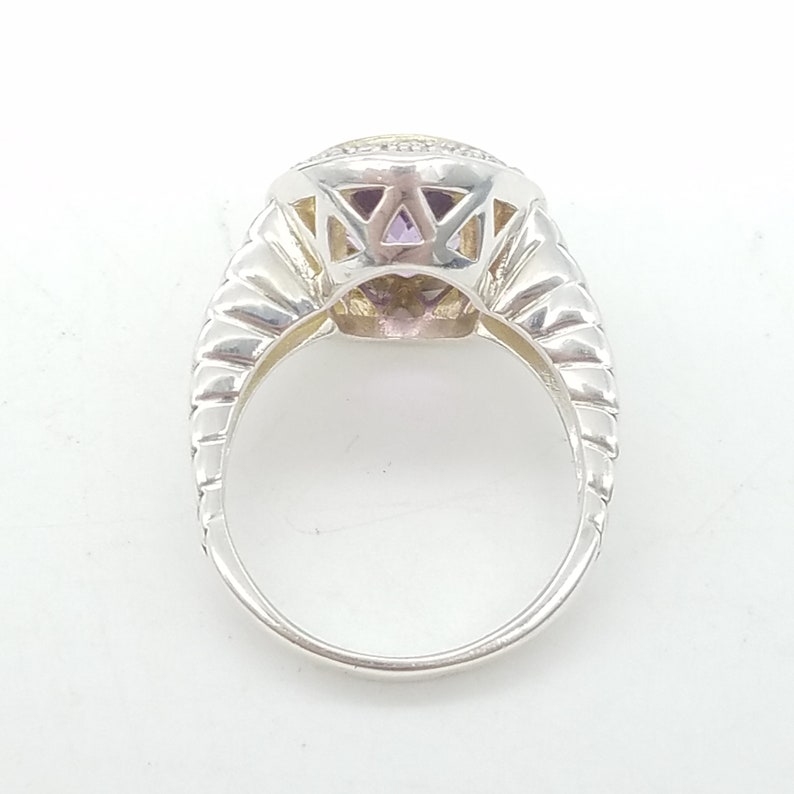 Vintage 14K Gold Size 8.5 4.5 Carat Amethyst /& Diamond Vintage Statement Ring Sterling Silver