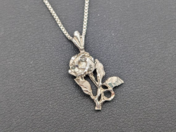 Vintage Sterling Silver Rose Flower Pendant Neckl… - image 4