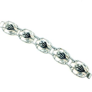 Pulsera de eslabones florales de plata esterlina maciza - 7,25"