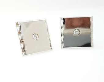 Vintage Swank Silver & Rhinestone Square Cufflinks