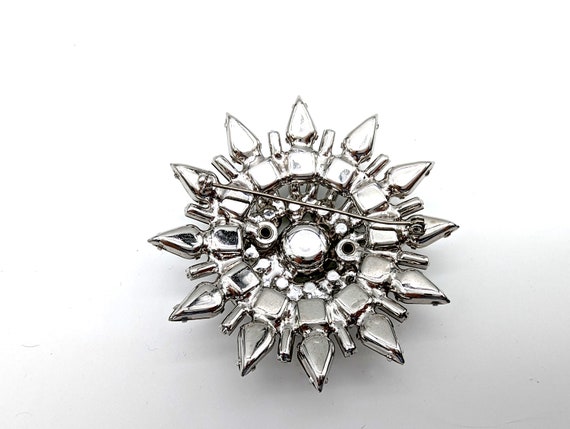 Large Vintage White Rhinestone Encrusted floral Brooch - Gem
