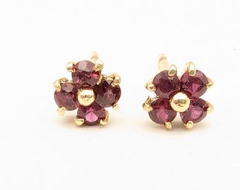 Natural Ruby & 14K Yellow Gold Flower Stud Earrings