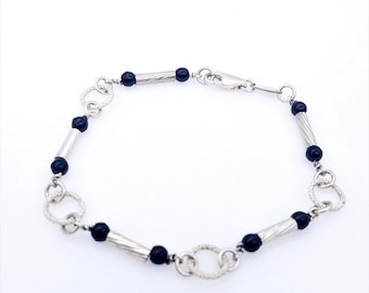 Italian Sterling Silver and Black Onyx Bead Bracelet - 7.5"