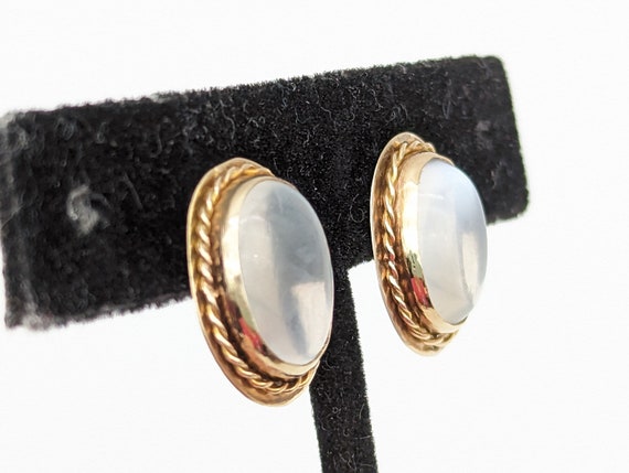 Antique 14k Gold & Moonstone Stud Earrings - 3/4" - image 3