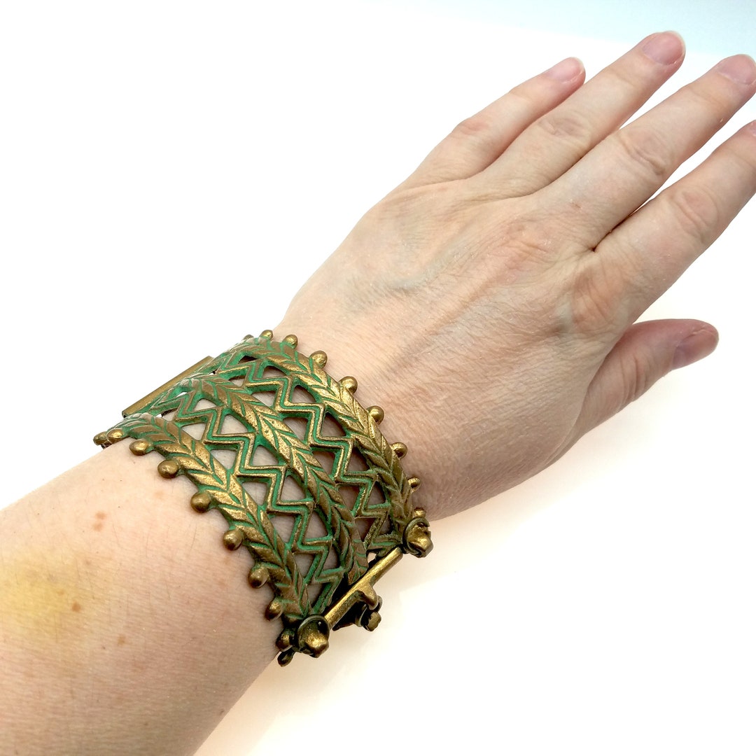 Bracelet Cuivre Articulé émaillé – Vintage, 118gr, Bijou Artisanat Unisexe