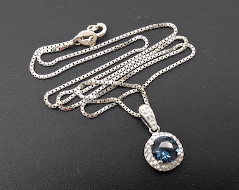 Vintage London Blue Topaz & Sterling Silver Pendant Necklace - 18"