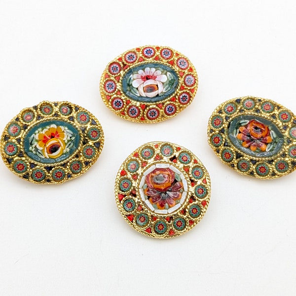 Choice of Vintage Italian Micro Mosaic Oval Shaped Floral Brooches