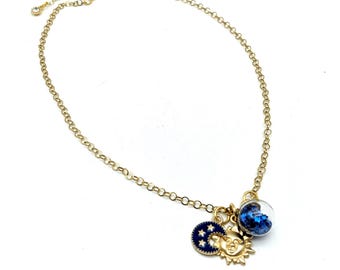 Sun Moon Stars Witchy Wiccan Charm Necklace - Custom Made