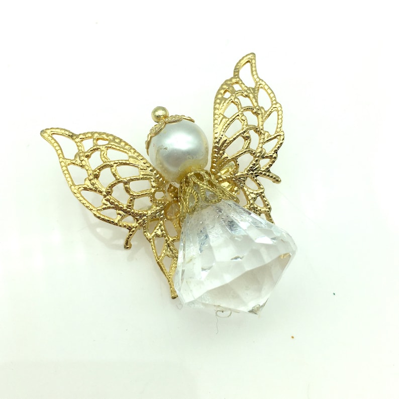 Vintage Gold Tone /& Crystal Angel Brooch