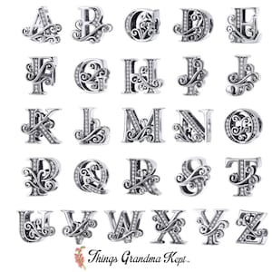 Sterling Silver & CZ Alphabet/Monogram/Letter Charm Bead, Compatible With All European Charm Bracelets/Pandora
