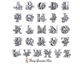 Sterling Silver & CZ Alphabet/Monogram/Letter Charm Bead, Compatible With All European Charm Bracelets/Pandora