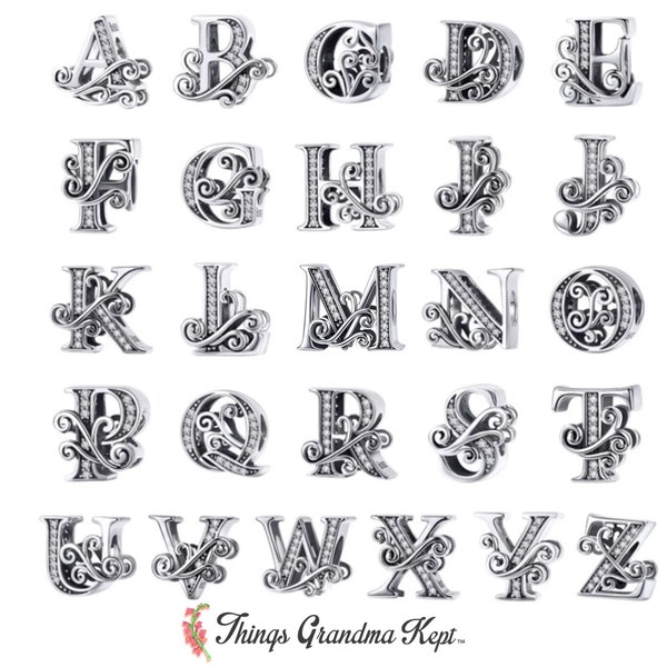 Sterling Silver & CZ Alphabet/Monogram/Letter Charm Bead, Compatible With All European Charm Bracelets/Pandora