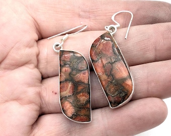 Vintage Orange Copper Turquoise & Sterling Silver Dangle Earrings
