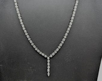 14K White Gold Over Vermeil Sterling Silver 22 Carat CZ Y Tennis Necklace - 16.5"