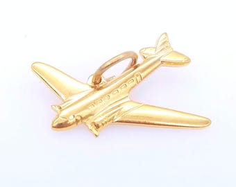 Old Stock 14k Gold Plated Airplane Pendant or Charm
