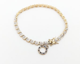 Vintage Gold Vermeil Over Sterling Silver Diamond Accent & Sapphire Charm Tennis Bracelet - 7.25