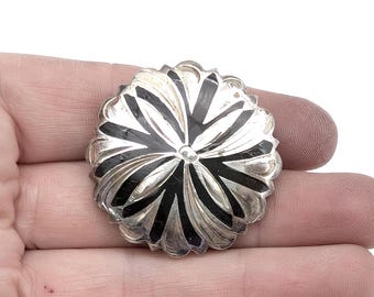 Hansen Silver Overlay & Black Enamel Concho Signed HWE