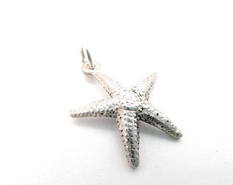 Vintage Sterling Silver Textured Starfish Charm - Ocean Life Nautical Jewelry