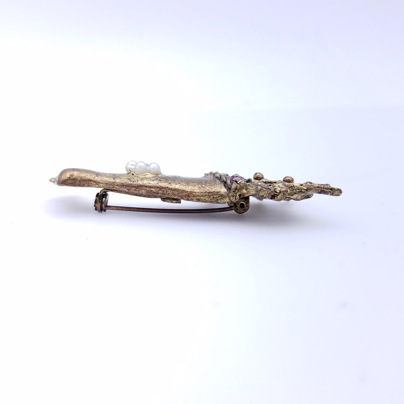 Vintage Gold Tone Christmas Stocking Pin with Holly /& Rhinestones