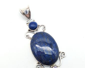 Artisan Blue Lapis & Amethyst Sterling Silver Pendant