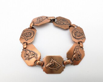 Vintage Western Themed Copper Link Bracelet - 7.5"