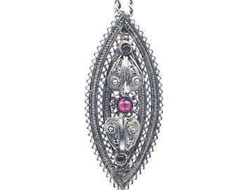 Spun Silver Pink Garnet Brooch/Pendant Made in Isreal
