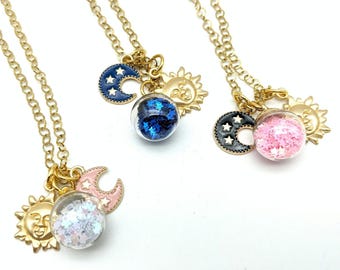 Sun Moon Stars Witchy Wiccan Charm Necklace - Custom Made